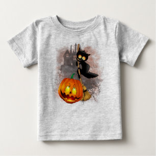 Cat Scared by Pumpkin Fun Halloween Character Baby T-Shirt