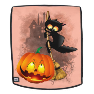 Cat Scared by Pumpkin Fun Halloween Character Backpack