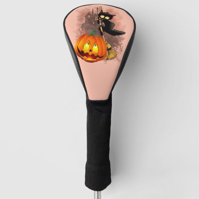 Cat Scared by Pumpkin Fun Halloween Character Golf Head Cover (Front)