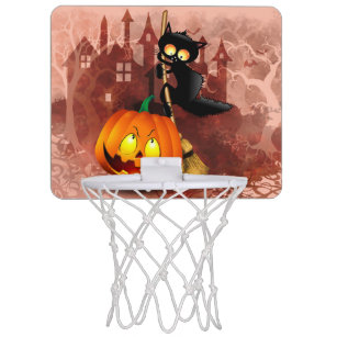 Cat Scared by Pumpkin Fun Halloween Character Mini Basketball Hoop