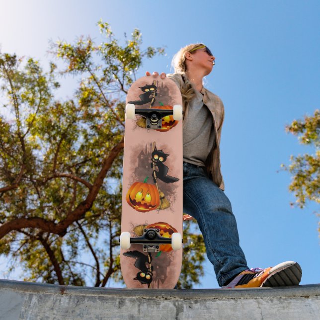 Cat Scared by Pumpkin Fun Halloween Character Skateboard (Outdoor 1)