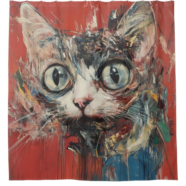 😼 Cat Scratch Fever Dream – Surrealist Shower Curtain (Front)
