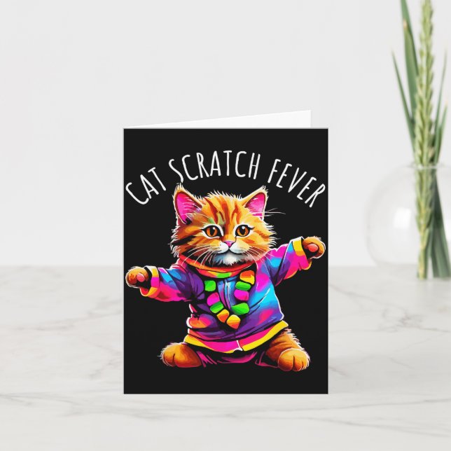 Cat Scratch Fever Funny Cute Colourful Dancing Cat Card (Front)