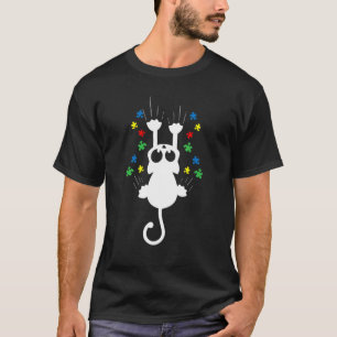 Cat Scratching Autism Awareness Cute Puzzle Piece  T-Shirt