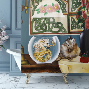 Cat Sea Horse Fantasy Shower Curtain