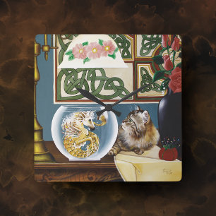 Cat Sea Horse Fantasy Square Wall Clock