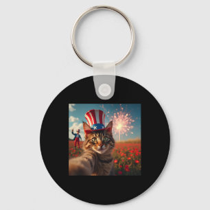 Cat Selfie 4th Of July American Flag Patriotic Usa Key Ring