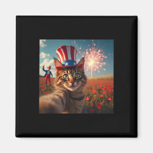 Cat Selfie 4th Of July American Flag Patriotic Usa Magnet