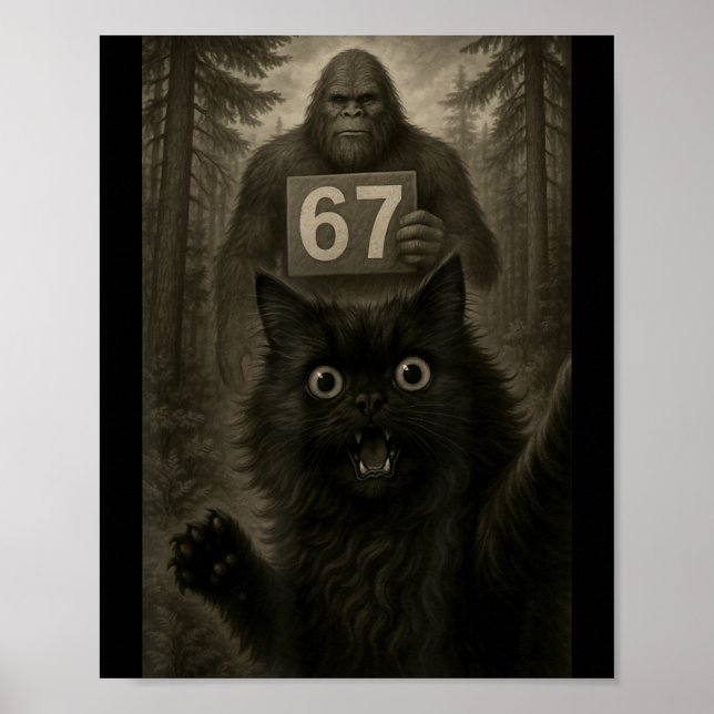Cat Selfie 67 Meme Six Seven Funny Bigfoot  Poster (Front)