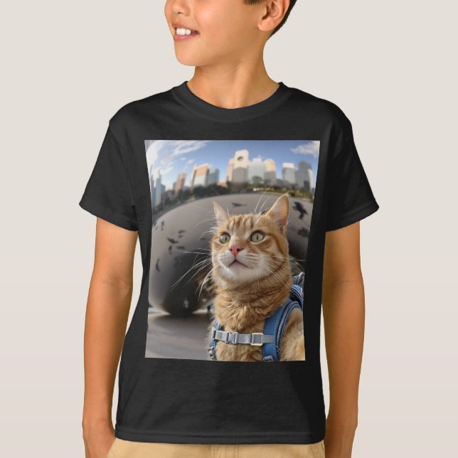 Cat Selfie at Chicago Bean Kids Basic T-Shirt (Front)