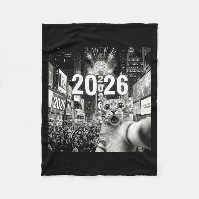Cat Selfie At New York Happy New Years Eve 2026 Ba Fleece Blanket (Front)