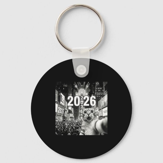 Cat Selfie At New York Happy New Years Eve 2026 Ba Key Ring (Front)