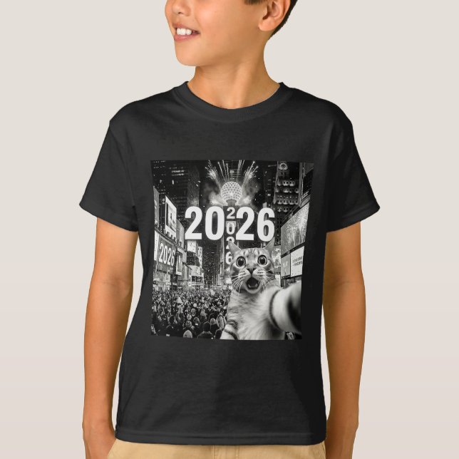 Cat Selfie At New York Happy New Years Eve 2026 Ba T-Shirt (Front)