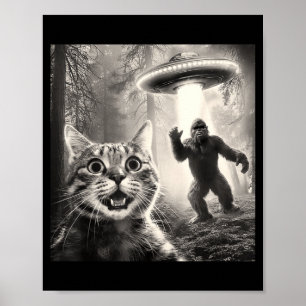 Cat Selfie Forest Trees Alien Ufo Bigfoot Humor Sa Poster
