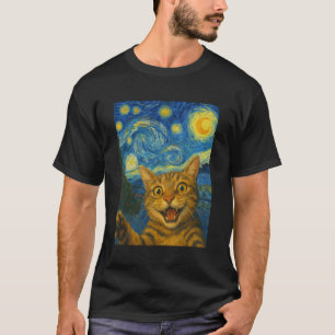 Cat Selfie in Starry Nigh Van Gogh Cat Lover Cat M T-Shirt