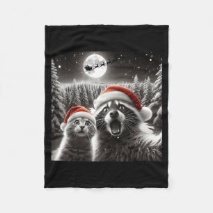 Cat Selfie Racoon Funny Santa Christmas Dog  Fleece Blanket