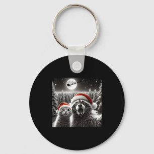 Cat Selfie Racoon Funny Santa Christmas Dog  Key Ring