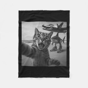 Cat Selfie Shark Crocodile Italian Brainrot Meme M Fleece Blanket