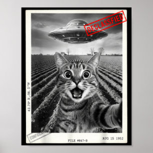 Cat Selfie Ufo Alien Funny Surprised Cat Meme Men Poster