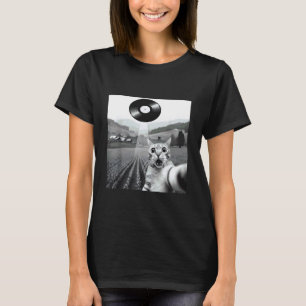 Cat Selfie UFO Beam Vinyl Record Alien Abduction S T-Shirt