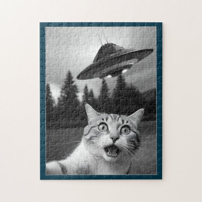 Cat Selfie UFO Jigsaw Puzzle Funny (Vertical)