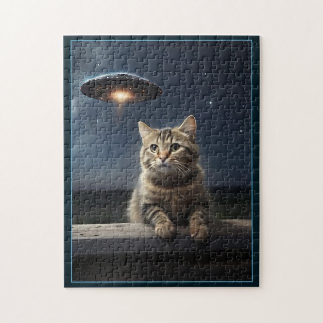 Cat Selfie UFO Jigsaw Puzzle Funny Alien (Vertical)