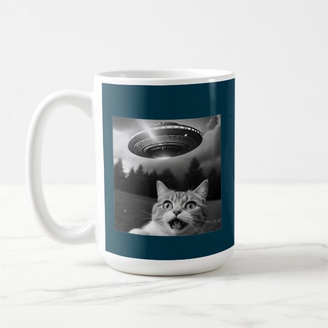 Cat Selfie UFO Mug Funny Alien Abduction Coffee (Left)