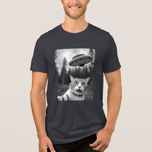 Cat Selfie UFO Tee Funny Alien Abduction Shirt (Front)