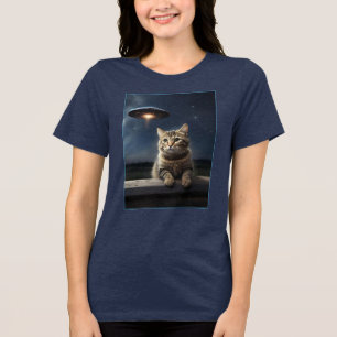 Cat Selfie UFO Tee Womens Funny Alien Shirt