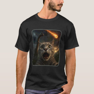 Cat Selfie with a Brachiosaurus Funny Dinosaur Mem T-Shirt
