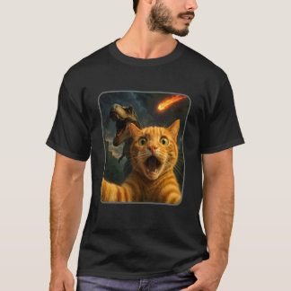 Cat Selfie with a T-Rex Funny Dinosaur Meme T-Shirt