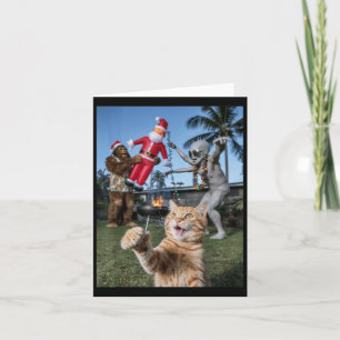 Cat Selfie With Alien And Bigfoot Christmas In Jul Card