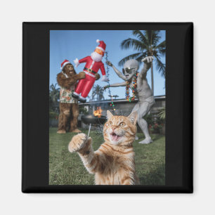 Cat Selfie With Alien And Bigfoot Christmas In Jul Magnet