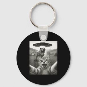 Cat Selfie With Alien Ufo &amp; T-rex Dinosaur Fun Key Ring