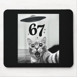 Cat Selfie With Alien Ufo And 67 Funny 6 7 For Men Mouse Pad