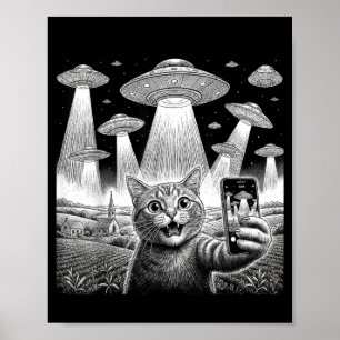 Cat Selfie with Alien UFO Funny Cat for Men Women Poster