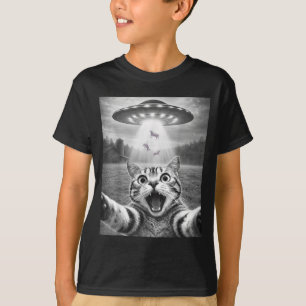 Cat Selfie with Alien UFO Funny Cat for Men Women T-Shirt