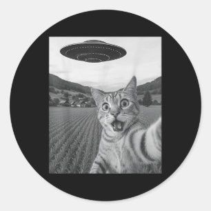 Cat Selfie With Alien Ufo Funny Cat Funny Alien Classic Round Sticker