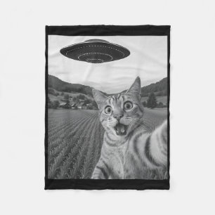 Cat Selfie With Alien Ufo Funny Cat Funny Alien Fleece Blanket