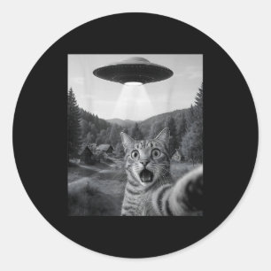 Cat Selfie With Alien Ufo Funny Cat Funny Ed Cat Classic Round Sticker