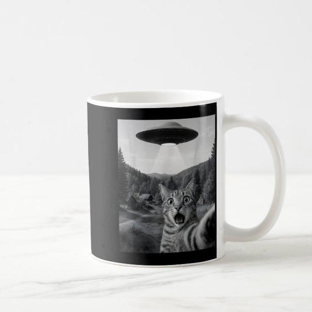 Cat Selfie With Alien Ufo Funny Cat Funny Ed Cat  Coffee Mug (Right)