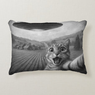 Cat Selfie With Alien UFO Funny Cat Gifts Decorative Cushion