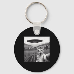 Cat Selfie With Alien Ufo Funny Cat Gifts For Men Key Ring