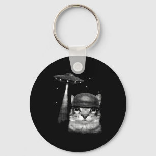 Cat Selfie With Alien Ufo Funny Cat Gifts For Men Key Ring