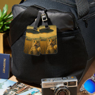 Cat Selfie With Alien UFO Funny Cat Gifts Luggage Tag