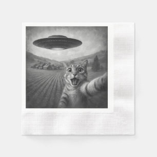 Cat Selfie With Alien UFO Funny Cat Gifts Napkin