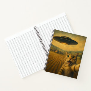 Cat Selfie With Alien UFO Funny Cat Gifts Notebook