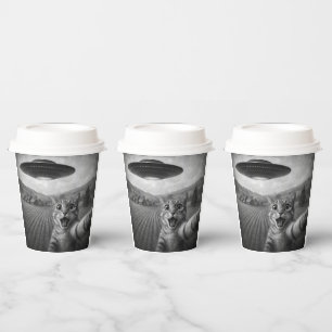 Cat Selfie With Alien UFO Funny Cat Gifts Paper Cups