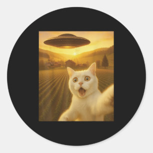 Cat Selfie With Alien Ufo Funny Cats Gifts For Men Classic Round Sticker