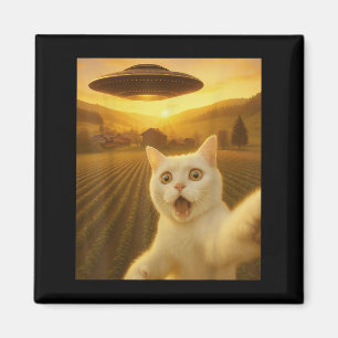 Cat Selfie With Alien Ufo Funny Cats Gifts For Men Magnet